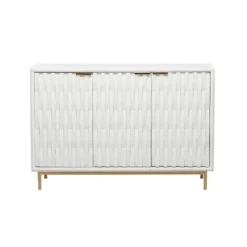 Contemporary Carved Woven Pattern Wood 3 Door Cabinet White - Olivia & May