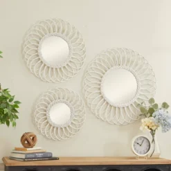Wood Starburst Wall Mirror Set Of 3 White - Olivia & May