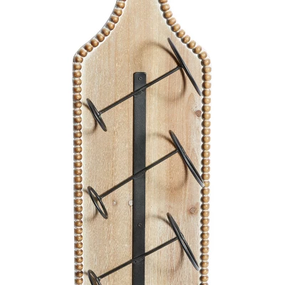 Wood Bottle Shaped 4 Bottle Wall Wine Rack With Beaded Frame Brown - Olivia & May 5 Wood Bottle Shaped 4 Bottle Wall Wine Rack With Beaded Frame Brown - Olivia & May - Image 3