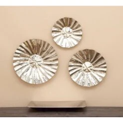 Stainless Steel Plate Wall Decor With Hammered Designs Set Of 3 Silver - Olivia & May