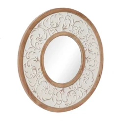 Wood Floral Wall Mirror With Embossed Metal White - Olivia & May -Olivia & May GUEST d9510a27 6a53 448c 8d66 e379d4c4dbc1
