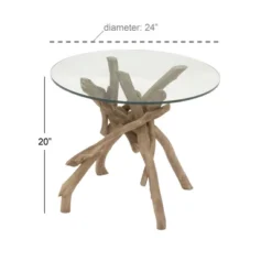 Log And Glass Round Accent Table Tan - Olivia & May -Olivia & May GUEST d9990540 9f1b 4009 9d17 cb9ec6fe1c8a