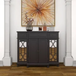 Glam Mirror And Wood Storage Cabinet Black - Olivia & May -Olivia & May GUEST d99a92d5 a77a 449c bf42 69f8b2c3c857