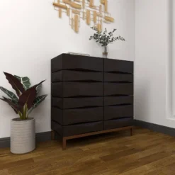 Contemporary Bold Facet Carved Wood Side Cabinet Brown - Olivia & May -Olivia & May GUEST d9a3f0f4 04f8 4e73 a00f 4207a78fc065