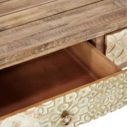 Natural Wood Desk With Carved Drawers Brown - Olivia & May -Olivia & May GUEST da48b8c8 1409 4752 a619 a7433ae585e2