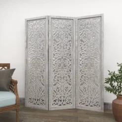 Farmhouse Wood Carved Room Divider Screen White - Olivia & May -Olivia & May GUEST da768ee6 560d 4b11 9f11 6f701ac6add8