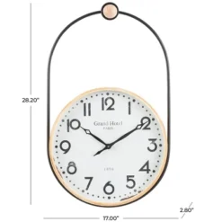 28"x17" Wooden Suspended Hanging Wall Clock, Silent Mechanism - Olivia & May: Grand Hotel Paris Design -Olivia & May GUEST daf57d0e 0dce 4681 8f37 d456094d972f