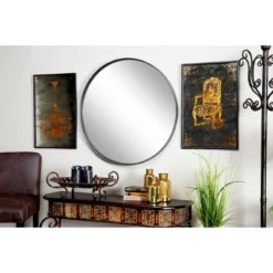 32" X 32" Large Round Metal Wall Mirror With Metallic Textured Trim Gold - Olivia & May