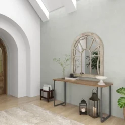 Wood Window Pane Inspired Wall Mirror With Arched Top Cream - Olivia & May -Olivia & May GUEST dc7ccb2a 69ed 4db1 9925 03dc2fbb9d7c