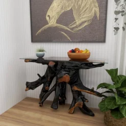 Contemporary Teak Wood Console Table Gold - Olivia & May -Olivia & May GUEST dcc5b6d1 3187 4745 ad0e bfa90e438b36