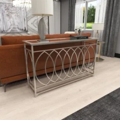 Metal And Mirror Trellis Design Front And Sides Console Table Silver - Olivia & May -Olivia & May GUEST dcff3dff 7795 4b27 b8eb 55482d759813