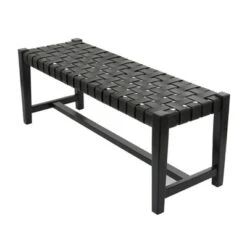 Modern Leather Woven Bench Black - Olivia & May -Olivia & May GUEST dd1ee632 a123 486b 8003 dd03a9ae0a6e