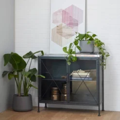 Industrial Metal Cabinet Black - Olivia & May