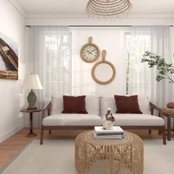 Jute Wall Clock With Rope Accents Beige - Olivia & May -Olivia & May GUEST dd7ecb2a 7464 4fd3 9c03 12d699b9d509