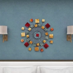 Metal Sunburst Wall Decor With Square Panel Accent Brown - Olivia & May -Olivia & May GUEST ddd743a3 0067 4388 92ed ad45b9a31226