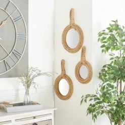 Jute Wall Mirror With Rope Accents Set Of 3 Brown - Olivia & May -Olivia & May GUEST de41a7a0 618c 4618 aea1 31161b7ae9db