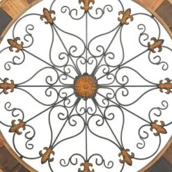 Wood Scroll Arabesque Wall Decor With Metal Fleur De Lis Relief Brown - Olivia & May -Olivia & May GUEST ded3ccd3 df04 4622 8a57 a99a32f936e2