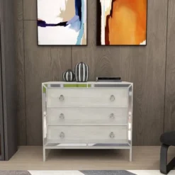 Glam Painted Wood And Mirror Chest White - Olivia & May -Olivia & May GUEST df268f57 7722 46a7 b4f6 05baaeaa294a