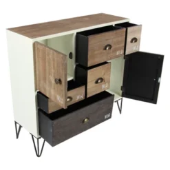Wood And Metal 7 Drawer Buffet White/Black - Olivia & May