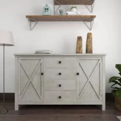Farmhouse Wood Rectangular Sideboard White - Olivia & May -Olivia & May GUEST df7abeec bff1 4b57 a97c 6f7b9ebf3792