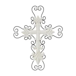 Wood Biblical Carved Cross Wall Decor With Metal Scrollwork - Olivia & May -Olivia & May GUEST df7d9580 23ce 4233 b67b a09dc147a4db