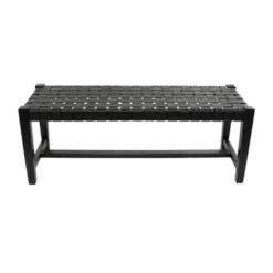Modern Leather Woven Bench Black - Olivia & May -Olivia & May GUEST df8b3848 4346 4991 83b1 4912b746d4da