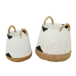 Set Of 2 Banana Leaf Storage Baskets White - Olivia & May -Olivia & May GUEST dfe1f020 5b35 4396 aa0b 2a4825e67eaa