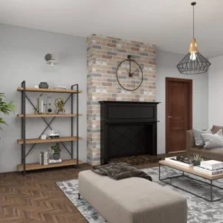 67" Tall Industrial Metal And Wood Bookshelf Brown - Olivia & May -Olivia & May GUEST dff54542 8f6e 4516 8cc2 f07699851b7c