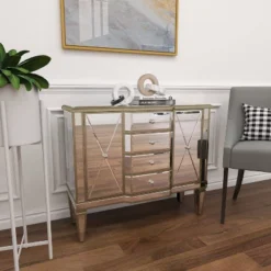 Glam Mirrored Rectangular Storage Cabinet Silver - Olivia & May -Olivia & May GUEST e036310e 9593 4a93 b91f 507a7037b4c9