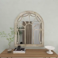 Wood Window Pane Inspired Wall Mirror With Arched Top Cream - Olivia & May -Olivia & May GUEST e0a890f2 02b8 47b6 a96b c78f029f2297