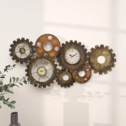 17"x34" Metal Gear Wall Clock Brown - Olivia & May: Silent, Novelty Industrial Style For Living Room -Olivia & May GUEST e11c528b 20c8 44e6 af2e 30a50d5873ec