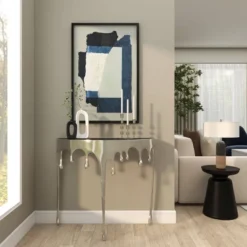 Olivia & May Aluminum Drip Console Table With Melting Designed Legs And Shaded Glass Top -Olivia & May GUEST e11ec25b 1876 4cb1 b9cc 72d5ce56dd88