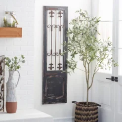 Traditional Metal Scroll Distressed Door Inspired Ornamental Wall Decor With Metal Wire Details Brown - Olivia & May