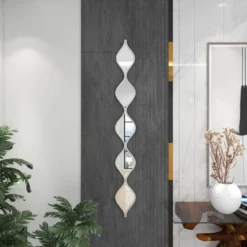 Metal Slim Stacked Chain 5 Layer Wall Mirror With Tear Drop Pattern And Foil Detailing Silver - Olivia & May -Olivia & May GUEST e1682c6a d1a2 44fc b96e 82897814d722