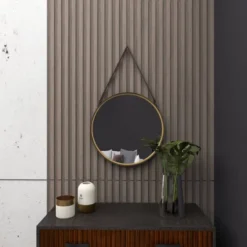 Metal Wall Mirror With Leather Strap Gold - Olivia & May -Olivia & May GUEST e1dbf0b8 18e0 4d1d 8f5a e40fb3f23e50