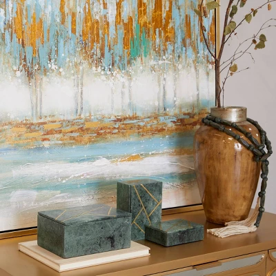 Set Of 3 Marble Box With Gold Linear Lines Green- Olivia & May 3 Set Of 3 Marble Box With Gold Linear Lines Green- Olivia & May