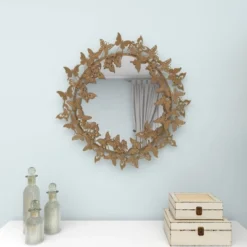 Metal Butterfly Round 3D Wall Mirror Gold - Olivia & May -Olivia & May GUEST e21ddc9d 087c 420f a47d 9293111df8d9