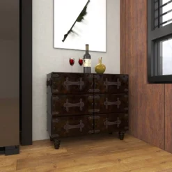 Traditional 6 Drawer Faux Leather Chest Black - Olivia & May -Olivia & May GUEST e2237871 1900 412d 90ac 5e845af64140