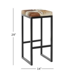 Industrial Cowhide And Metal Bar Height Stool Brown - Olivia & May -Olivia & May GUEST e235470a 626c 4352 8359 4166e449bcab