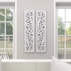 Set Of 2 Wood Floral Intricately Carved Scroll Wall Decors White - Olivia & May -Olivia & May GUEST e2de5f1b e71b 40ee b3bd bcef0546ee7c