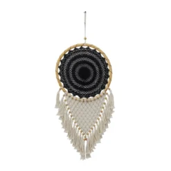 42" X 16" Cotton Macrame Handmade Intricately Woven Dreamcatcher Wall Decor With Beaded Fringe Tassels Black - Olivia & May -Olivia & May GUEST e2e3a253 85ca 4a48 8029 d0f27269a0ec