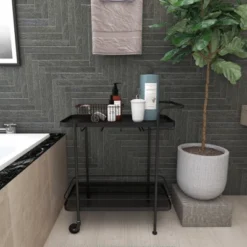 Contemporary Metal Bar Cart Black - Olivia & May -Olivia & May GUEST e31f37b8 9f82 4a0f 950e ddbe11846936