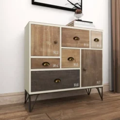 Wood And Metal 7 Drawer Buffet White/Black - Olivia & May -Olivia & May GUEST e4021918 d66e 4f01 bae5 24ae81ea6df1