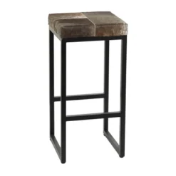Industrial Cowhide And Metal Bar Height Stool Brown - Olivia & May -Olivia & May GUEST e45053cb a0da 49a7 8fea 091e03dd4b70