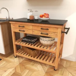 Coastal Wood Kitchen Cart Brown - Olivia & May -Olivia & May GUEST e46a1f8d 50bd 40fa a182 9aab0be50087