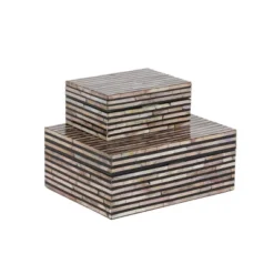 Set Of 2 Wooden Boxes With Pattern - Olivia & May -Olivia & May GUEST e49e97ac a0f2 408f bbc0 800b60487e6e