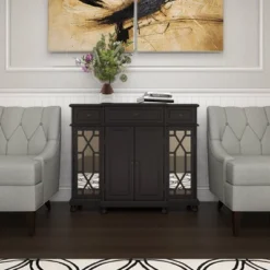 Glam Mirror And Wood Storage Cabinet Black - Olivia & May -Olivia & May GUEST e4dc75c9 d392 4a72 8446 1b1dde72670d