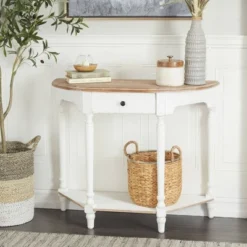 Farmhouse Half Moon Wood Console Table White - Olivia & May -Olivia & May GUEST e58adf44 a5a7 49b6 952b 9075482e892e