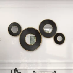 Metal Wall Mirror With Fluted Frame Black - Olivia & May -Olivia & May GUEST e5bbf851 9aa9 401f 935d 6c9a2efb963b