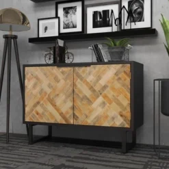 Rectangular Contemporary Mosaic Wood Cabinet Black - Olivia & May -Olivia & May GUEST e61bf1e7 a83c 4fcd 99b8 41523a45f7a0